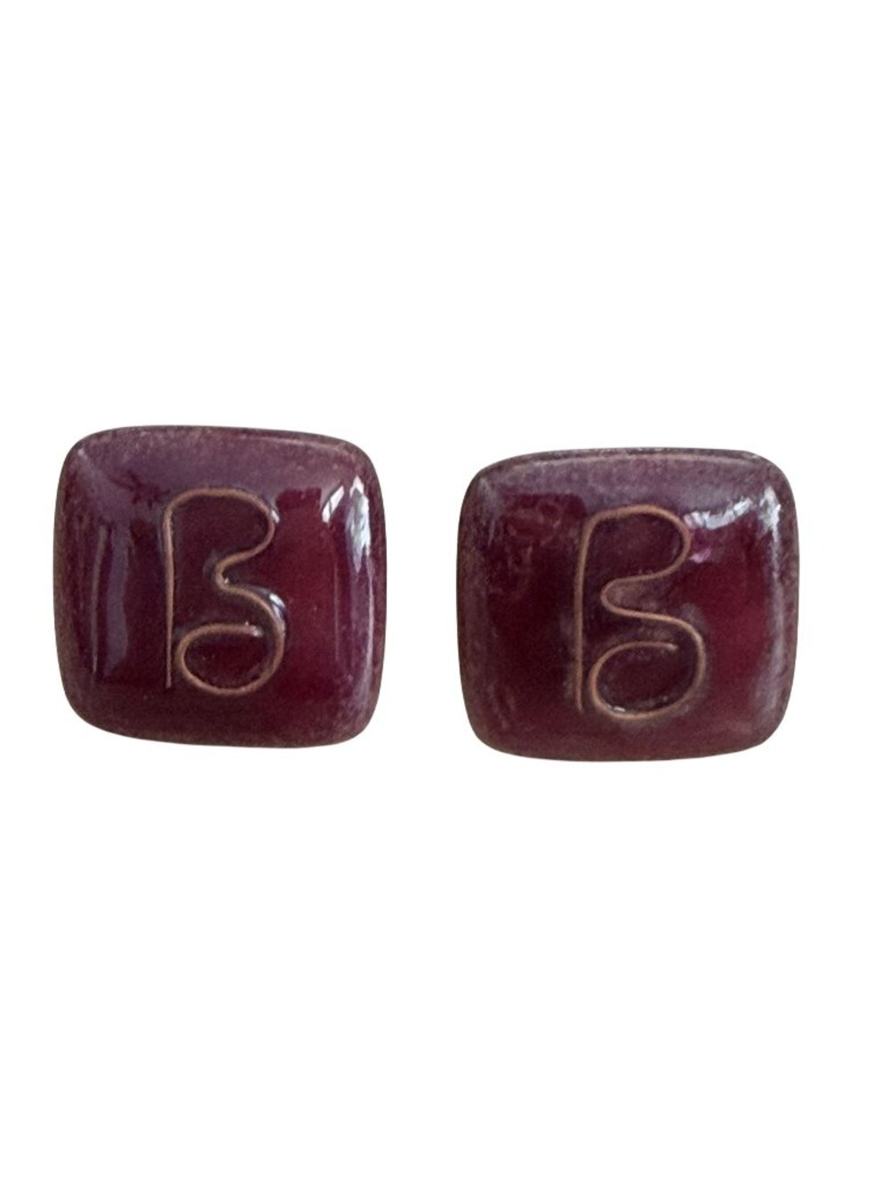 Vintage Enamel on Copper Cufflinks Monogram B Modernist Mid Century 1"